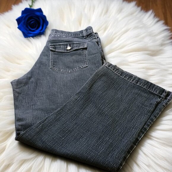 Santana Embellished Cropped Jeans Sz 30 Crystal Detail Flap Pockets Stretch - Picture 1 of 12